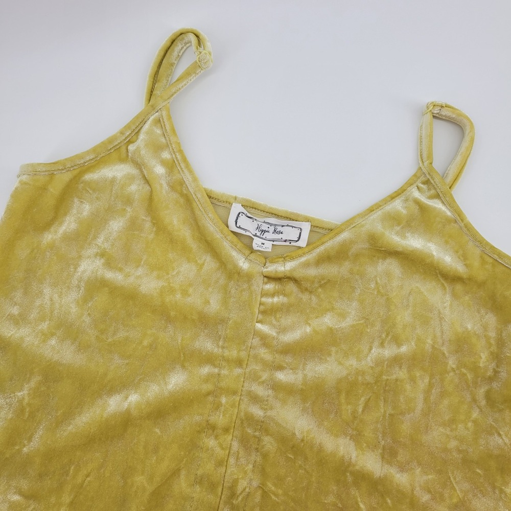 Hippie Rose Womens M Mustard Yellow Indie Boho Crushed Velvet V-Neck Cami Tank‎